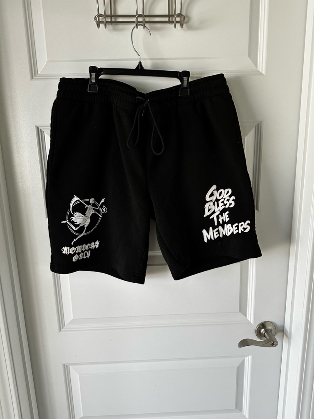 Members Only; Black Graphic Men’s Shorts- God Bless The Members Design, Size 2XL